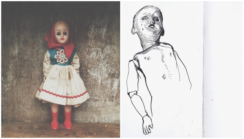為著準確描畫人偶的神態，作者搜集古董人偶來研究。