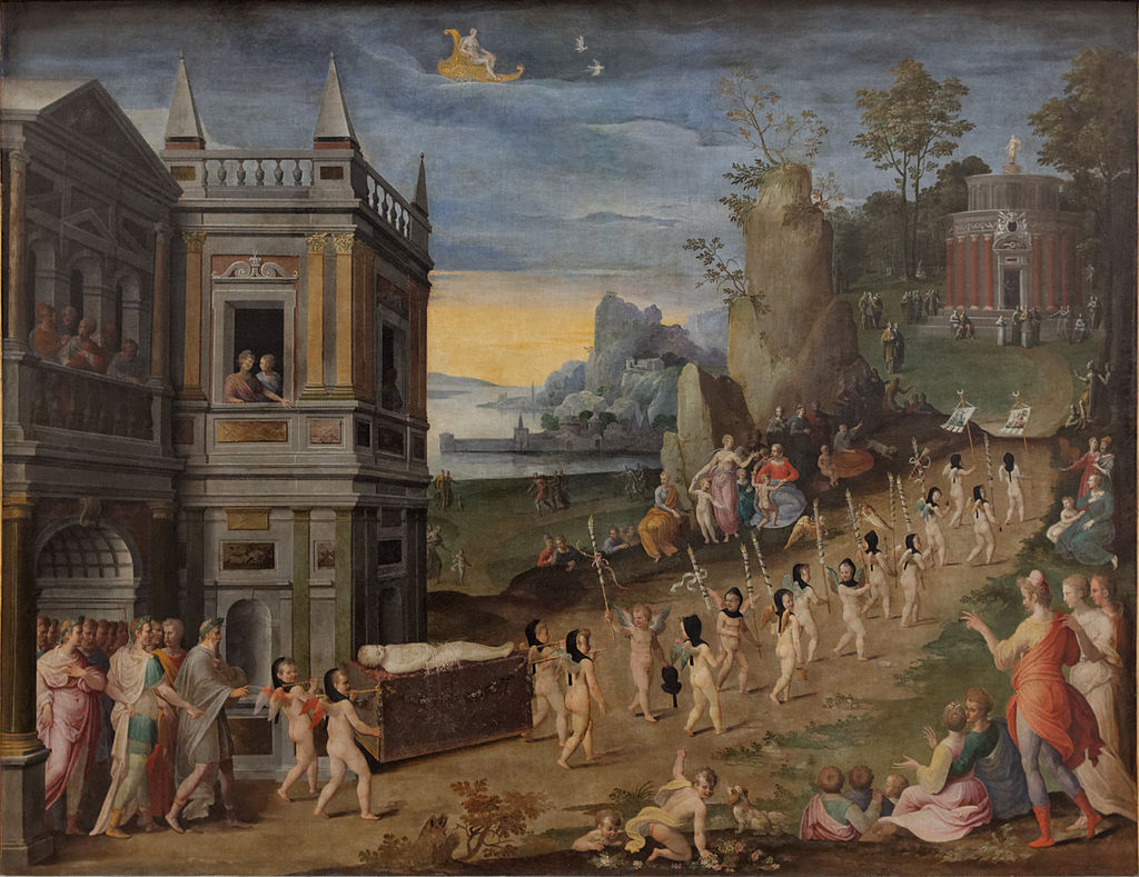 大洋和妻子挑選了1580年楓丹白露畫派法國藝術家Antoine Caron《愛的葬禮》作為異世界通道。（圖片來源 / wiki）