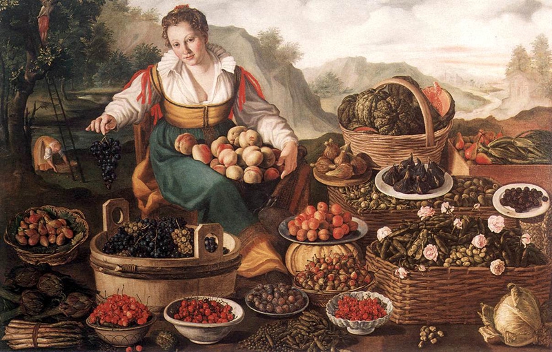 文藝復興時期的義大利畫家Vincenzo Campi作品《水果販》（The Fruit Seller）。