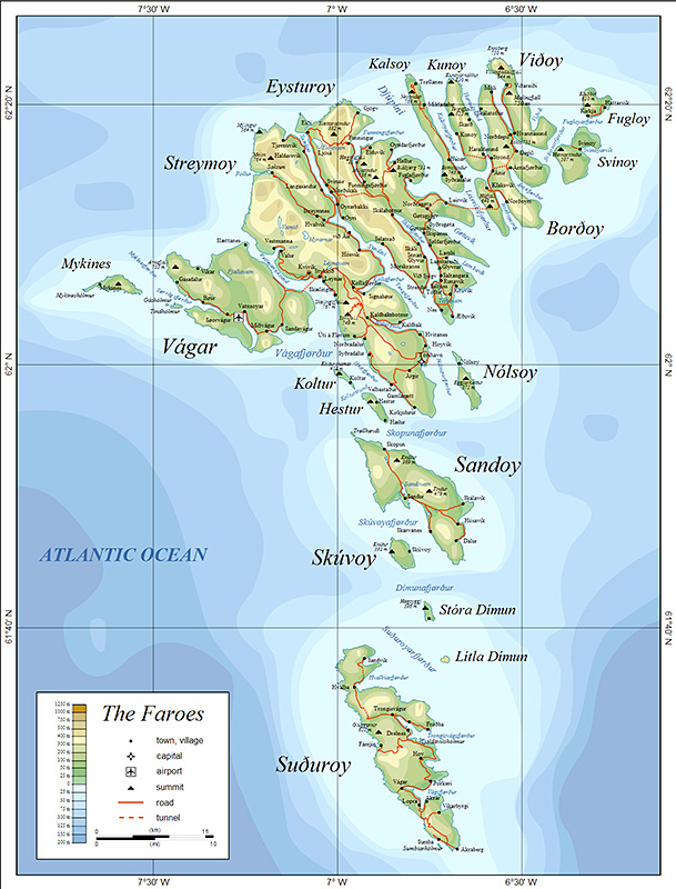 位於北大西洋的法羅群島地圖