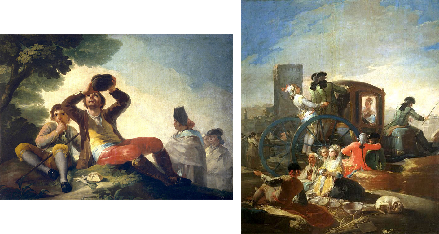 哥雅1777年畫作《飲酒》（左）；1779年畫作《陶販》（右）