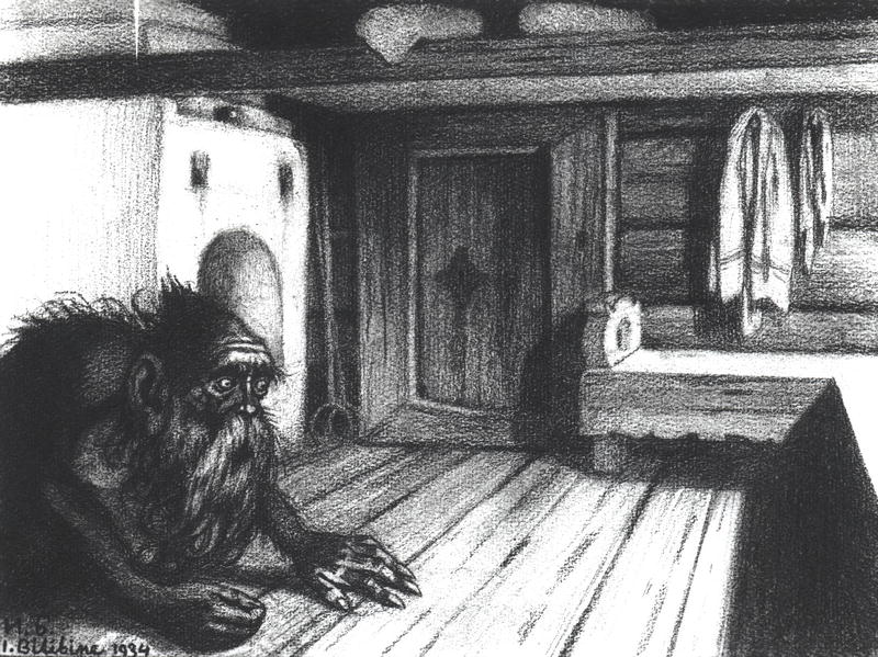 平時住在爐灶裡的家事精靈多莫佛伊，俄國插畫家Ivan Bilibin繪