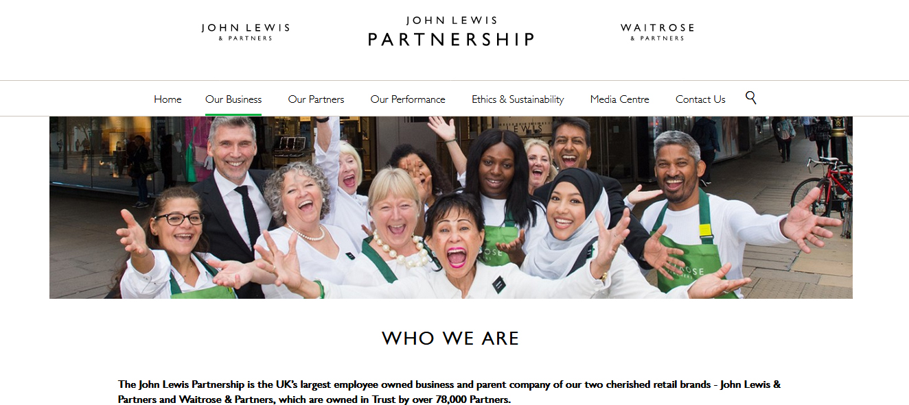 英國的百貨複合企業John Lewis Partnership（有8.4萬名雇員），從近百年前就著手產權改造，今日該公司的所有權早已屬於「全體」員工，年銷售額超過115億英鎊。（圖片來源/官網）