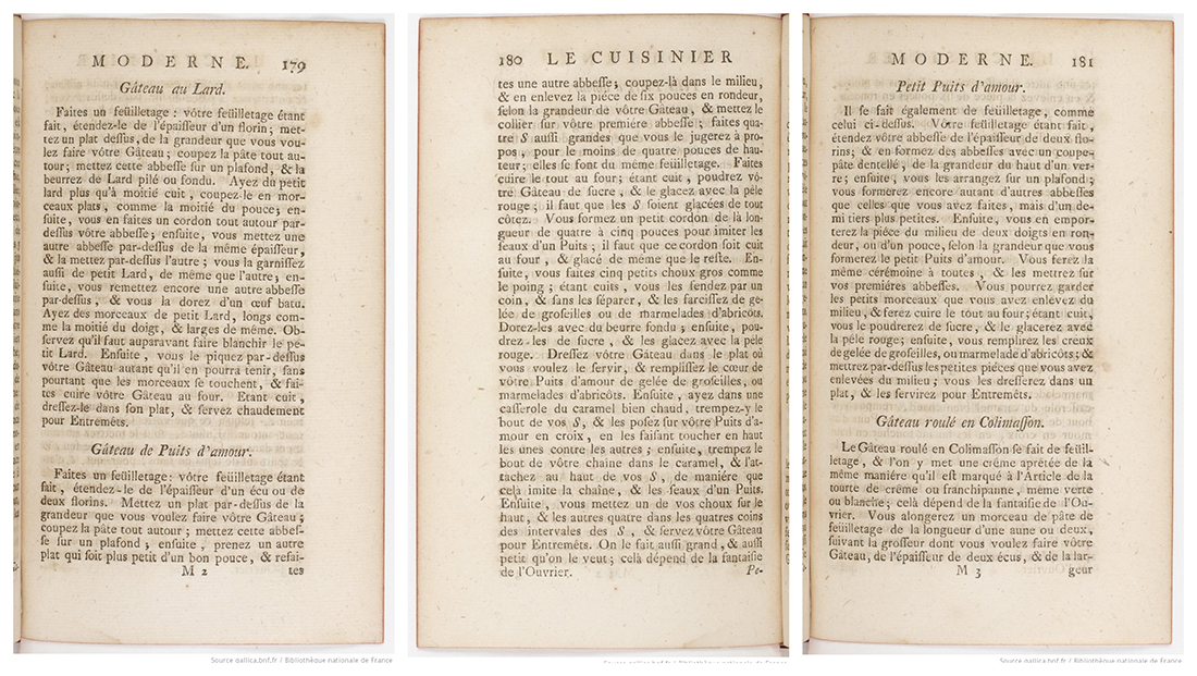 Vincent La Chapelle的愛之井食譜，詳細地敘述了大與小的版本。