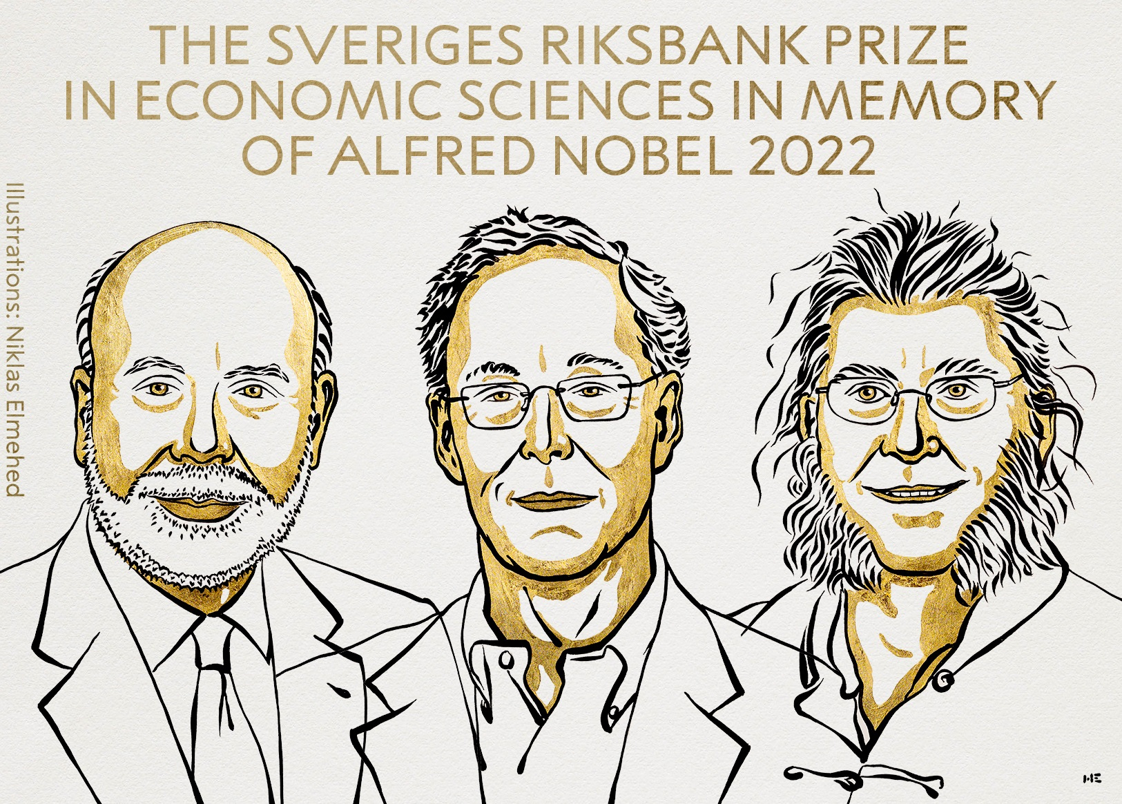 圖說：2022年諾貝爾經濟學獎由（左起）柏南克（Ben S. Bernanke）、戴蒙德（Douglas W. Diamond）戴布維格（Philip H. Dybvig）共同獲得。圖片來源：諾貝爾獎
